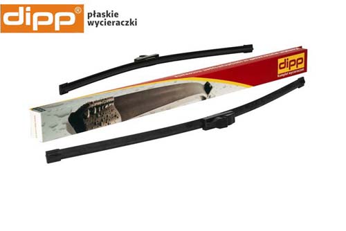 Komplet wycieraczek do Renault Grand Scenic II( JM ). Zdjęcie przedstawia opakowanie wycieraczek i wyjęte z niego wycieraczki.